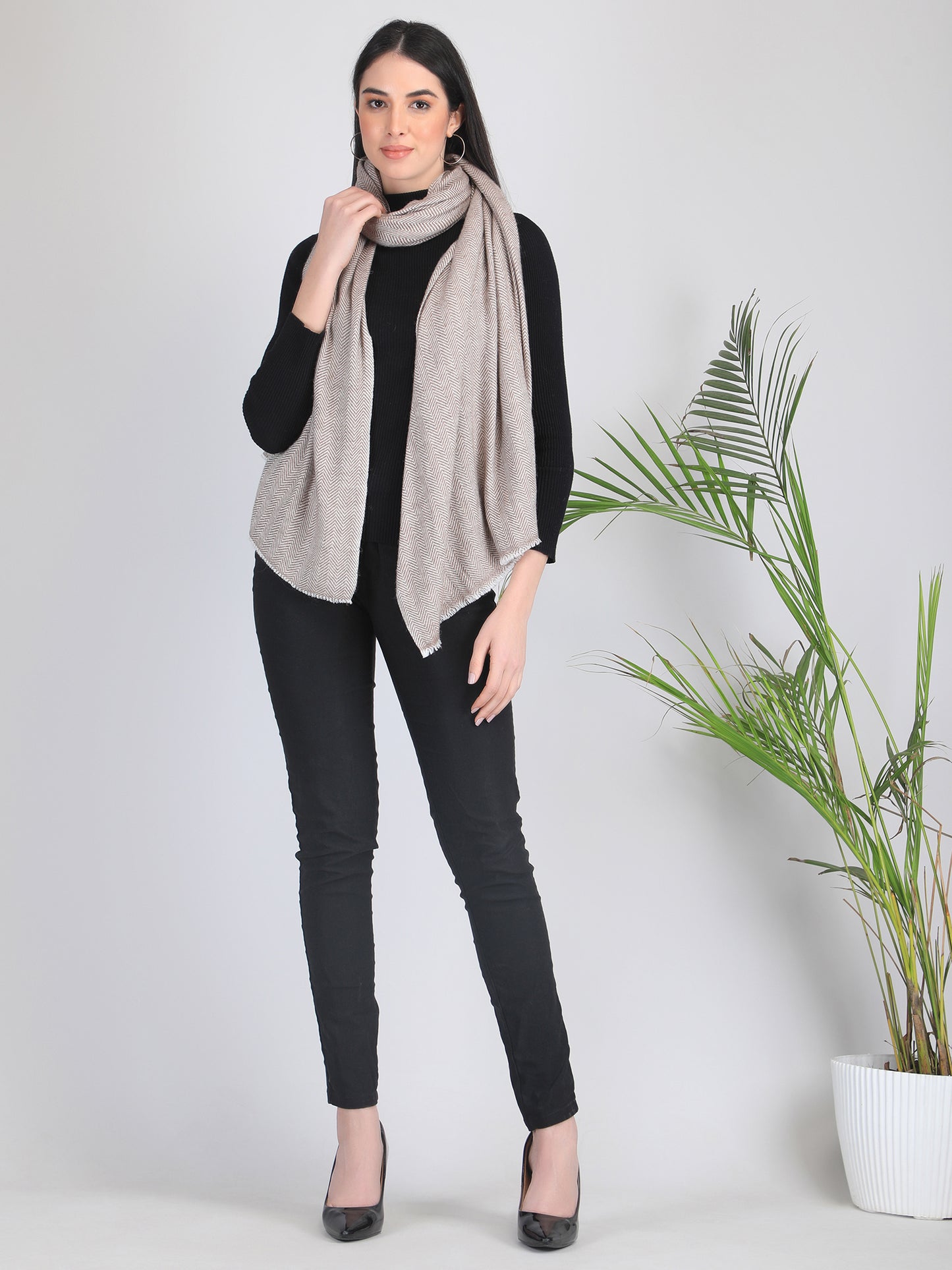 Maya Herringbone Cashmere Scarf (Unisex)